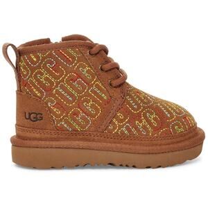 UGG Neumel II Graphic Stitch Brown Bootie Zipper Closure Toddler Girl Size 6